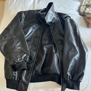 Black pleather bomber jacket